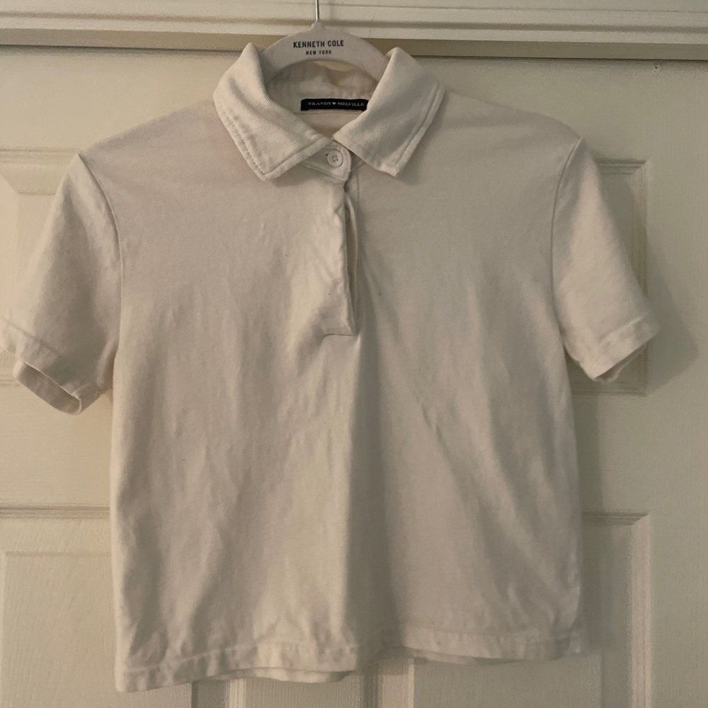 Brandy Melville classic White Collared Cropped Polo Top – One Size (vGUC)